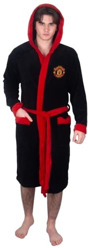 Manchester United FC Official Mens Fleece Dressing Gown Robe Black Large
