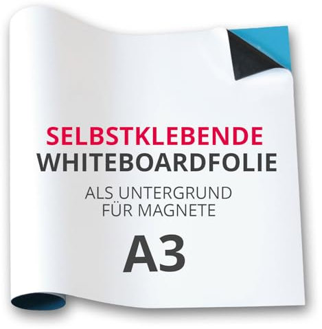 Magstick®, pellicola autoadesiva per lavagna magnetica, base flessibile per magneti, pellicola ferromagnetica, bianco, scrivibile, lavabile A3 ohne