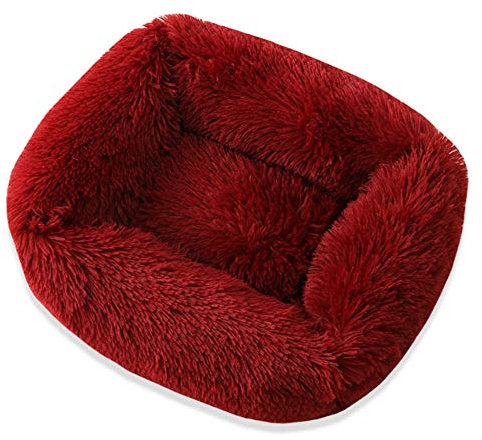 RayMinsin Hunde- und Katzenbett, Plüsch, quadratisch, Haustierhütte für große, mittelgroße und kleine Hunde, Herbst und Winter, schlafende Hundehütte, Katzenhütte, Haustierbedarf (Rosarot, XS)