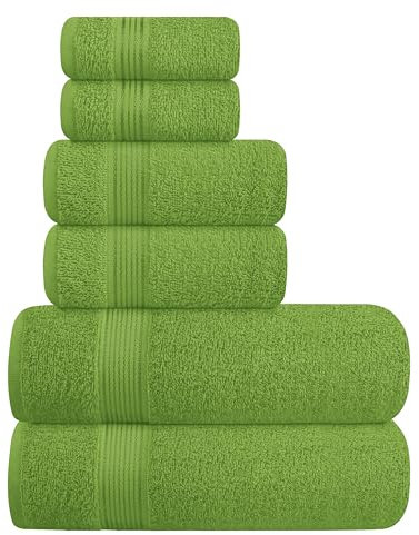 Elvana Home Ultraweiches 6er-Pack Baumwollhandtuch-Set, enthält 2 Badetücher 71,1 x 139,7 cm, Handtücher 40,6 61 cm und Waschlappen 30,5 ideal für den täglichen Gebrauch, kompakt leicht, Kiwi-Grün