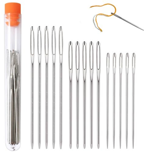 Redamancy Stopfnadel, Stumpfe Nähnadeln Großes Öhr, 15 Stücke Stopfnadeln mit Großem Öhr, 3 Größen Sticknadeln, Großäugige Stumpfe Nadeln, Stopfnadeln für Wolle, Garn und Stickgarn, 5,2 cm, 6 cm, 7 cm