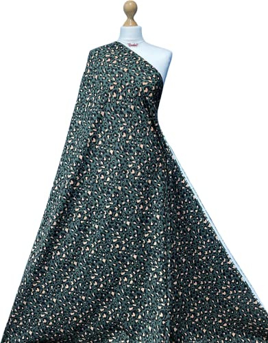 Qualité supérieure | Tissu viscose rayonne imprimé | Tissu 100 % viscose non extensible | Tissu de couture | Tissus (1 mètre, imprimé léopard vert bouteille)