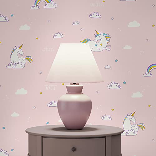 TADESSI M1-No.2637 Papier peint pour chambre d'enfant Motif licornes Rose