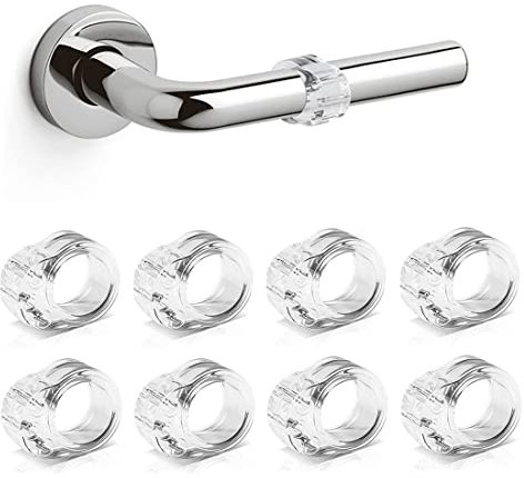 8pezzi protezione delle maniglie di porte e finestre, con fermi trasparenti per porte e fermaporta. Ideale per casa, ufficio e negozio. Migliora la sicurezza senza compromettere l'estetica.