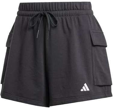 adidas Damen Essentials SMALL Logo French Terry Cargo Shorts, Black/White, M