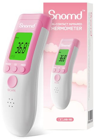 Snomd Termometro Febbre Infrarossi Termometro Neonato Senza Contatto Termometro Digitale per la Fronte con Allarme Febbre, Lettura Istantanea, Richiamo Della Memoria