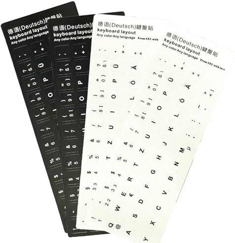 Tastaturaufkleber Deutsch - 4 Stück - Deutsche Tastatur Aufkleber mit Weißen Buchstaben für Standard-Tastaturen, Laptop & Apple-Tastaturen, Wasserdicht & Reißfest