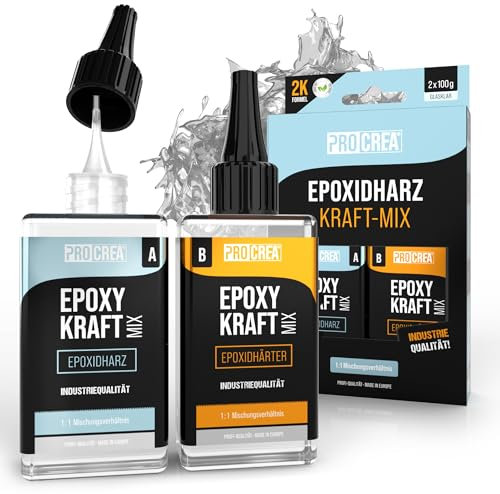 PROCREA® 2K Epoxidharz Kleber Kraft-Mix (200 g) [inkl. Dosierspitzen] Zwei Komponenten Kleber und Epoxy Resin zum einfachen selber mischen - Optimal zum Kleben, Versiegeln, Gießen & Reparieren