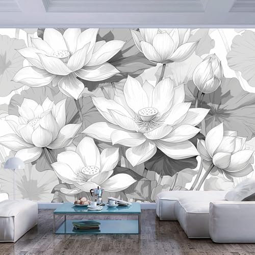 fotomural personalizado Boceto de loto gris restaurante oficina habitación los niños familiar pasillo tapiz artístico murales Pintura Arte Sala