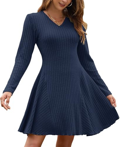 AUSELILY Vestido de jersey para mujer 2024, azul marino, M