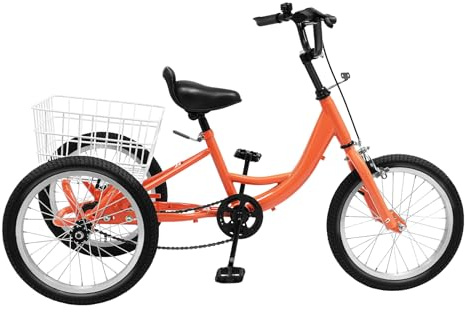 16-tums trehjuling för barn, trehjuling med enkelhastighet, cruiserversion, lastkapacitet 110 pund, lämplig för fritid, shopping och picknick. (orange)