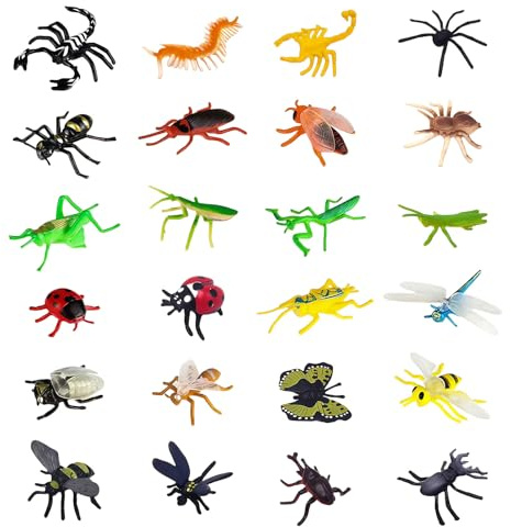 Goiern 24 Piezas Mini Insectos para Niños, Juguetes De Insectos De Plástico Realistas Modelos De Insectos Pequeños Libélula Abeja Goma Suave Dinosaurio