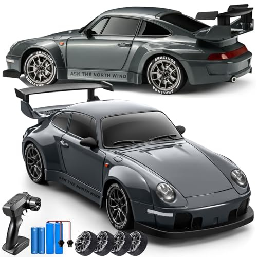 PIWIJOY RC Drift Car, 1:24 Scale Remote Control Vehicle with LED Lights,Drifting Tires＆Two Batteries, Racing Sports Toy Idea Gift for Adults Boys Girls and Kids