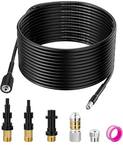 Ravytha 15 m rörrengöringsslang med M22-adapter, högtryckstvättslang, högtrycksslang, rörrengöringssats, högtrycksrengöringsslang kompatibel med Kärcher K2-K7 högtryckstvätt, svart