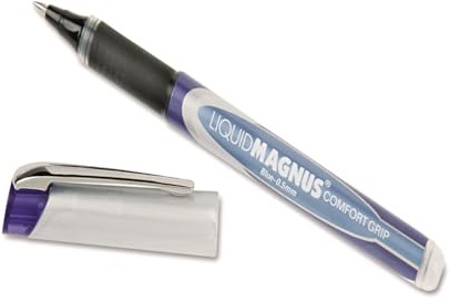 7520015877795 SKILCRAFT Liquid Magnus Roller Ball Pen, Stick, Micro 0.5 mm, Blue Ink, Blue/Clear Barrel, 4/Pack
