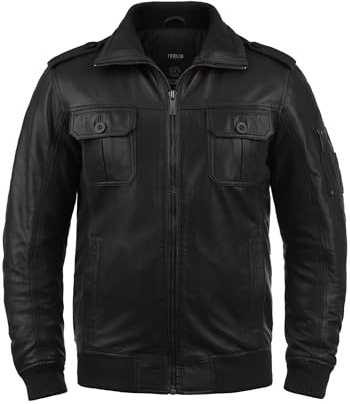 !Solid Famash Herren Lederjacke Bikerjacke Echtleder mit Stehkragen, Größe:S, Farbe:Black (S9000)