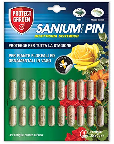 Protect Garden Sanium Pin PFnPO, Insetticida Sistemico in Pillole. Elimina Afidi e Mosca Bianca. Nutre e Protegge Grazie alla Formulazione Ricca di Concime NutriONE. Protegge Tutta La Stagione. 20 pin