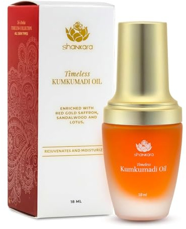 Shankara Kumkumadi Oil for Face - Pure Saffron with 32 Ayurvedic Flowers – Gua Sha Facial Oil for Glowing Skin – (18ml) Timeless Kumkumadi Tailam Original Scent – Moisturizing and Hydrating