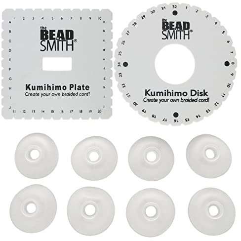 The Beadsmith Kumihimo 3-Piece Combo – 6” Round & Square Disks – Bag of 8 No-Tangle 1-7/8” Bobbins – Jewelry Tools for Kumihimo Braiding & Macrame Designs