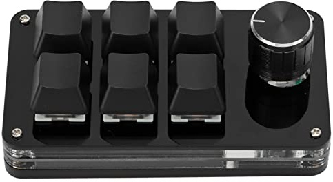 Mini Macro Mechanical Gaming Keyboard, 6 Keys One Handed USB PC Keypad with Knob, Programmable Shortcut Custom Function, for Windows, for VISTA(Full Black)