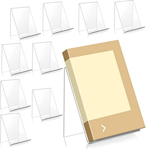 hicoosee 10-Piece Clear Acrylic Book Stand - Transparent Display Stand for Books, Notebooks, Albums, Magazines
