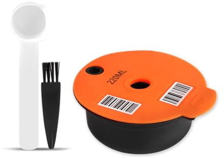 FOVNOT Refillable Coffee Capsules Pods, 220ML Reusable Coffee Capsule Pod for Bosch Tas Coffee Machine Refillable Coffee Capsule Cups with Slicone Lid Coffee Filter and 1 Spoon and 1 Brush