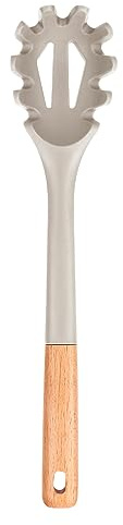 Silicone Pasta Fork, Kitchen Heat Resistant Noodle Spoon Server, BPA Free Spaghetti Strainer,12.8 inch (Khaki)