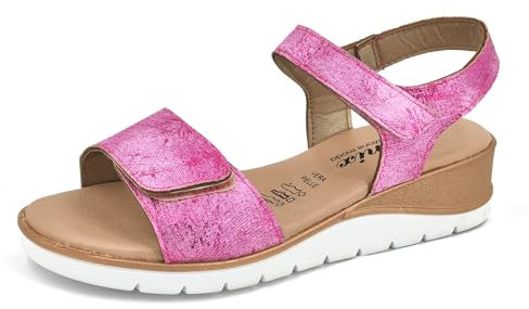 JOMIX Sandalen Damen mit Absatz Elegant Keilsandalen Sommerschuhe Bequem Leder Klettverschluss Strandsandalen Sommer Meer Pool Strand Sandaletten (Fuchsia, 39 EU)