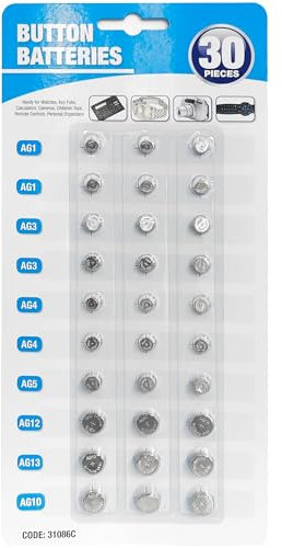 Maxter Pack 30 Batterie LR44(AG13) LR43(AG12) LR1130(AG10) LR754(AG5) LR626(AG4) LR41(AG3) LR621(AG1) - Pile a Bottone per Giocattoli, Orologi, Telecomandi Garage, Calcolatrici, Chiavi - Alcaline