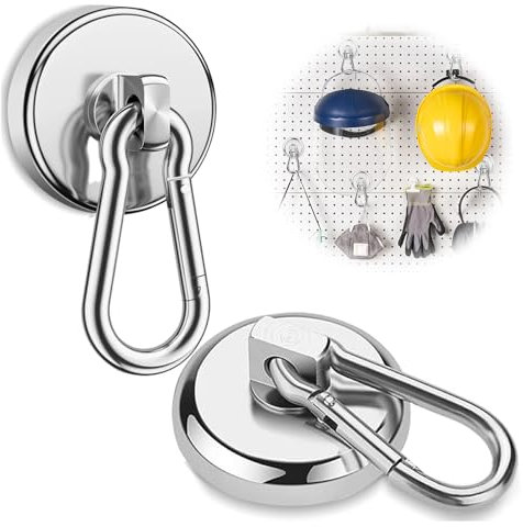 Crochet Aimanté 27KG, Aimant Neodyme Puissant 32 mm Rotation à 360° Avec Mousqueton Amovible - Pour Réfrigérateurs, Cuisines, Garages, Camping