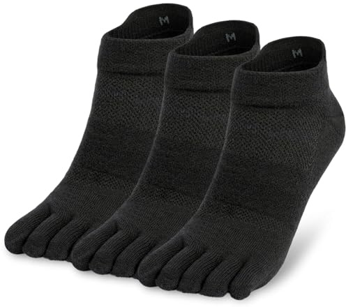 likloks Chaussettes à cinq doigts en laine mérinos pour homme et femme, respirantes, cheville, pour running et activités sportives (lot de 3)