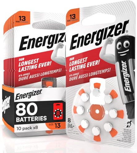 80 Batterie Acustiche Energizer per Apparecchi Acustici Auricolari Misura 13 Arancione Senza Mercurio - 10 Confezioni da 8 Pile