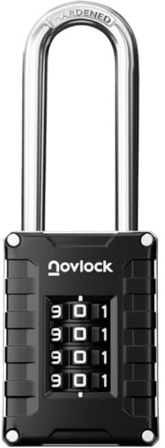 NOVLOCK Candado de combinación arco largo de 7 cm – de alta seguridad, candado numérico de 4 dígitos – para taquillas, armarios, trasteros, vallas, portones y cobertizos – 1 unidad, negro/plateado