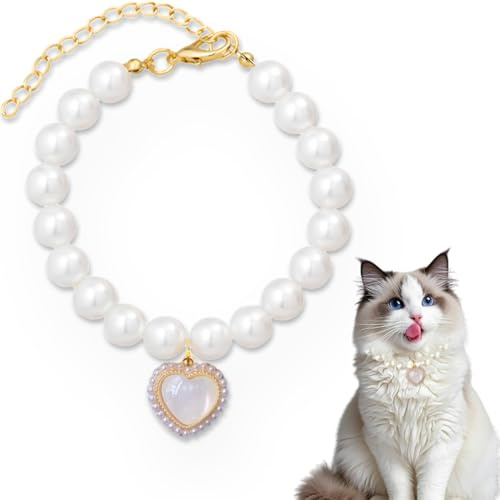 Collier réglable en Forme de cœur Collier pour Chat, Collier de Perles de Chat, s'adapte à Un Tour de Cou de 25 à 30 cm.