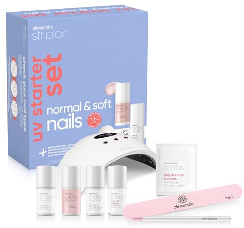 alessandro Striplac UV Nagellack Set - Normale & Weiche Nägel - Bis zu 15 Tage Halt ohne Absplittern - Leichtes Entfernen - Schonend & Vegan - Inkl. LED-Lampe