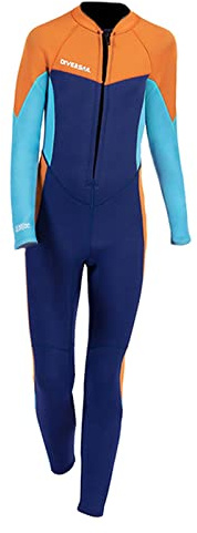 Premium Neoprenanzug für Kinder, 5 mm, wasserdichte Thermo-Badebekleidung mit Frontreißverschluss, Blau, Größe 10 zum Surfen, Schnorcheln und Tauchen