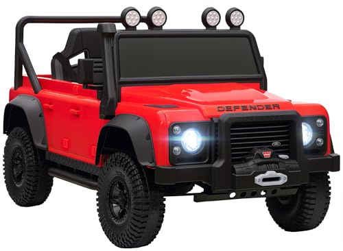 AIYAPLAY Coche Eléctrico para Niños con Licencia Land Rover 12V Coche de Batería para Niños con Control Remoto Sistema de Suspensión USB MP3 Velocidad Ajustable Faros Rojo