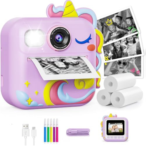 KOKODI Kids Camera Instant Print, 1080P Toddler Cameras Christmas Birthday Gifts for Kid Age 3-12, Selfie Video Digital Camera Kids Toys for 3 4 5 6 7 8 9 Year Old Boys Girls (Purple)