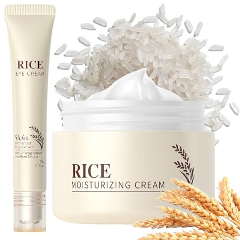 JNZAEK 2 Piezas Rice Skincare Kit, Skincare Coreano, Crema facial + Crema para los ojos,Rice Korean Skincare Facial,Cremas Faciales Mujer, Contorno de Ojos, Contorno de Ojos Coreano, Serum Coreano