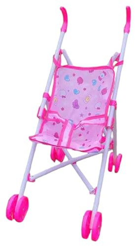 harayaa Poussette pour poupée enfant, jouet interactif pliable, accessoires de jeu de rôle, poussette éducative rose pour enfants