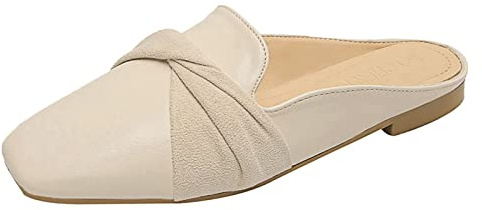 Mules et Sabots Femme Bout Pointu en Cuir avec Empiècements Croisés en Suédine Pantoufles Ballerines Talon Ouvert Semelle Plate Souple Ligne Urbaine Épurée Extérieur Quotidien Détente Chic