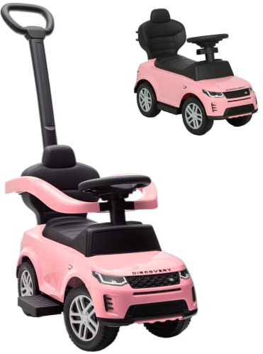 AIYAPLAY Porteur Enfants Land Rover Discovery sous Licence 1 à 3 Ans Rose | Porteur Bébé Voiture à Pousser, Poignée Amovible, Garde-Corps, Espace de Rangement, Klaxon et Volant
