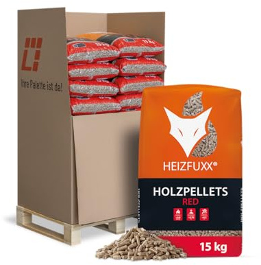 Holzpellets Red Palette 300 kg (20 x 15 kg) - 6mm Hartholz Pellets mit hohem Heizwert & geringem Ascheanteil - Premium Heizpellets als Sackware für Feuerrohr, Kamin, Ofen oder Grill