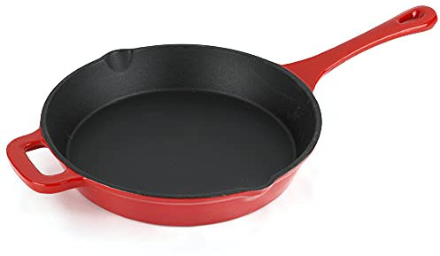 MGF Ferro - Sartén Roja de 24cm, Hierro Fundido, Libre de PFOA y PTFE, Cocina Sana, Para Todo Tipo de Cocinas, Inducción, Ahorro de Energía