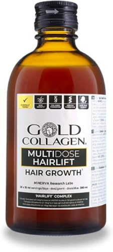 GOLD COLLAGEN Multidose Hairlift - Biotin Hair Growth Marine Collagen Supplements for Women & Men with Hyaluronic Acid, Zinc, Hair Vitamins and Keratin Hair Treatment Also for Skin and Nails, 300 ml