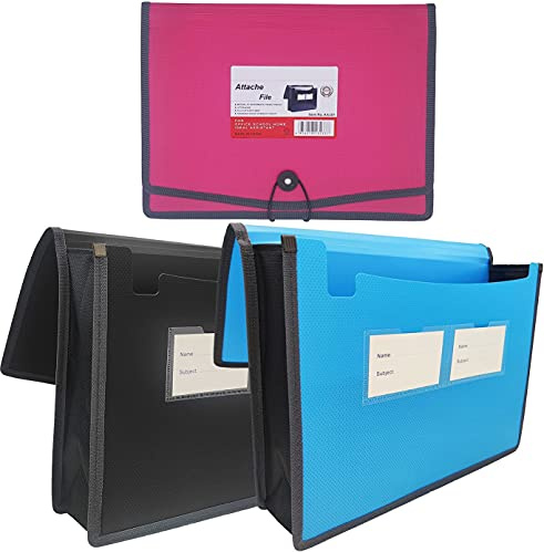 Expanderande filmapp dokumentorganiserare med elastisk sladd och knappstängning, bokstavsstorlek, 8,3 cm expansion, bokstav A4 expanderbar filmapp för hem skola kontor organisation, 3-pack