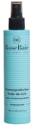 ROSEBAIE | Spray Thermoprotecteur Professionnel | Protecteur de chaleur 210 ° Sans Rinçage | Huile de Ricin et Kératine | Protection Thermique | Anti-Frisottis et Hydratation | 200ml