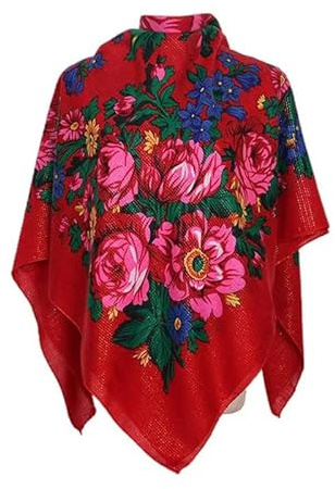 AUDME Russian Babushka Women's Scarf Shawl Wrap Oversized Traditional Retro Ukraine Style Printed Square Scarfs（43inx43in