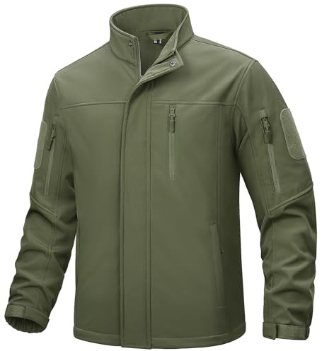 TACVASEN Jagdjacke Herren Wasserdicht Outdoor Funktionsjacke Übergangsjacke Winter Softshelljacke Atmungsaktiv (XXL, Armeegrün)