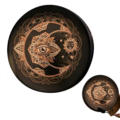 Chamantrumma, 25 cm handtrumma med trumma, handgjord chamansk trumma av trä, ramtrumma för andlig musik, ljudläkning, meditation, heminredning, slaginstrument
